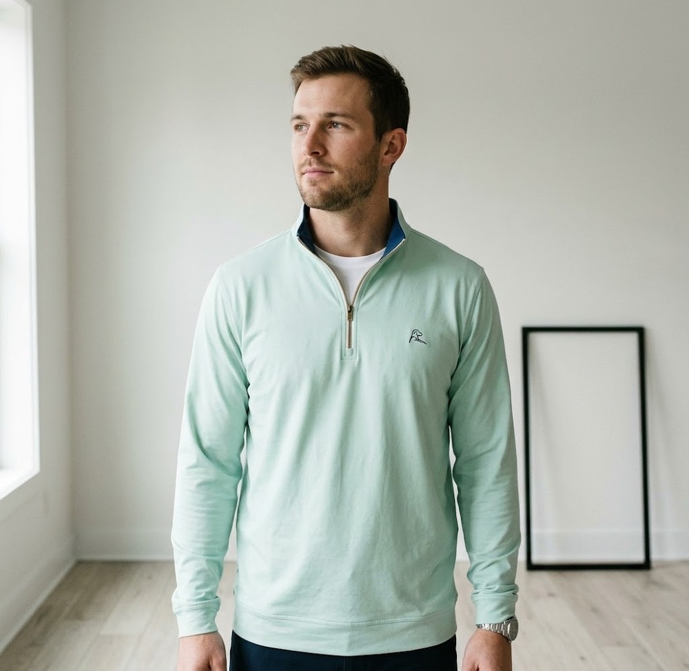 Rhoback Men's Heather Performance Quarter-Zip Pullover Mint Green Size XL